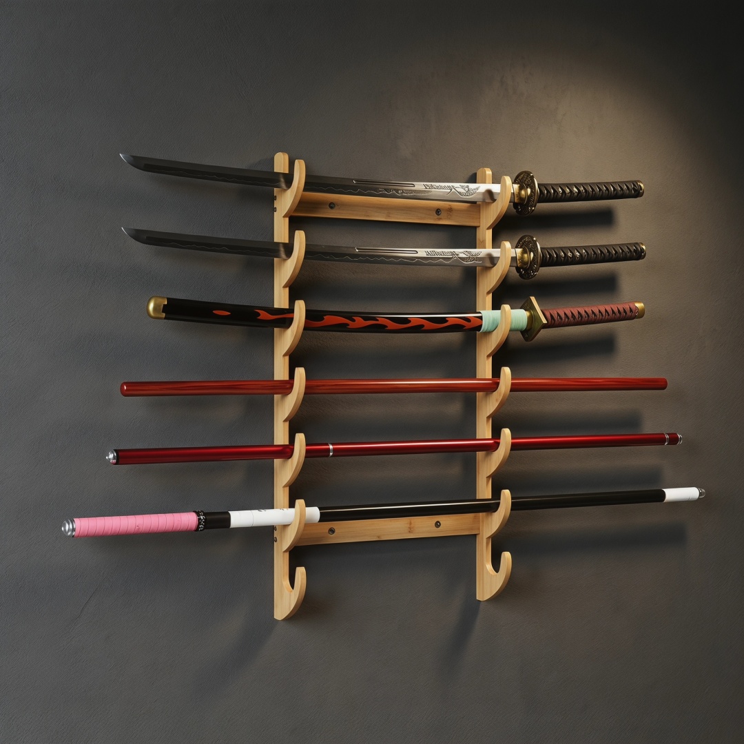رف تخزين سيوف جداري بـ 8 طبقات - مراجعة Anime Cosplay Katana وسعره